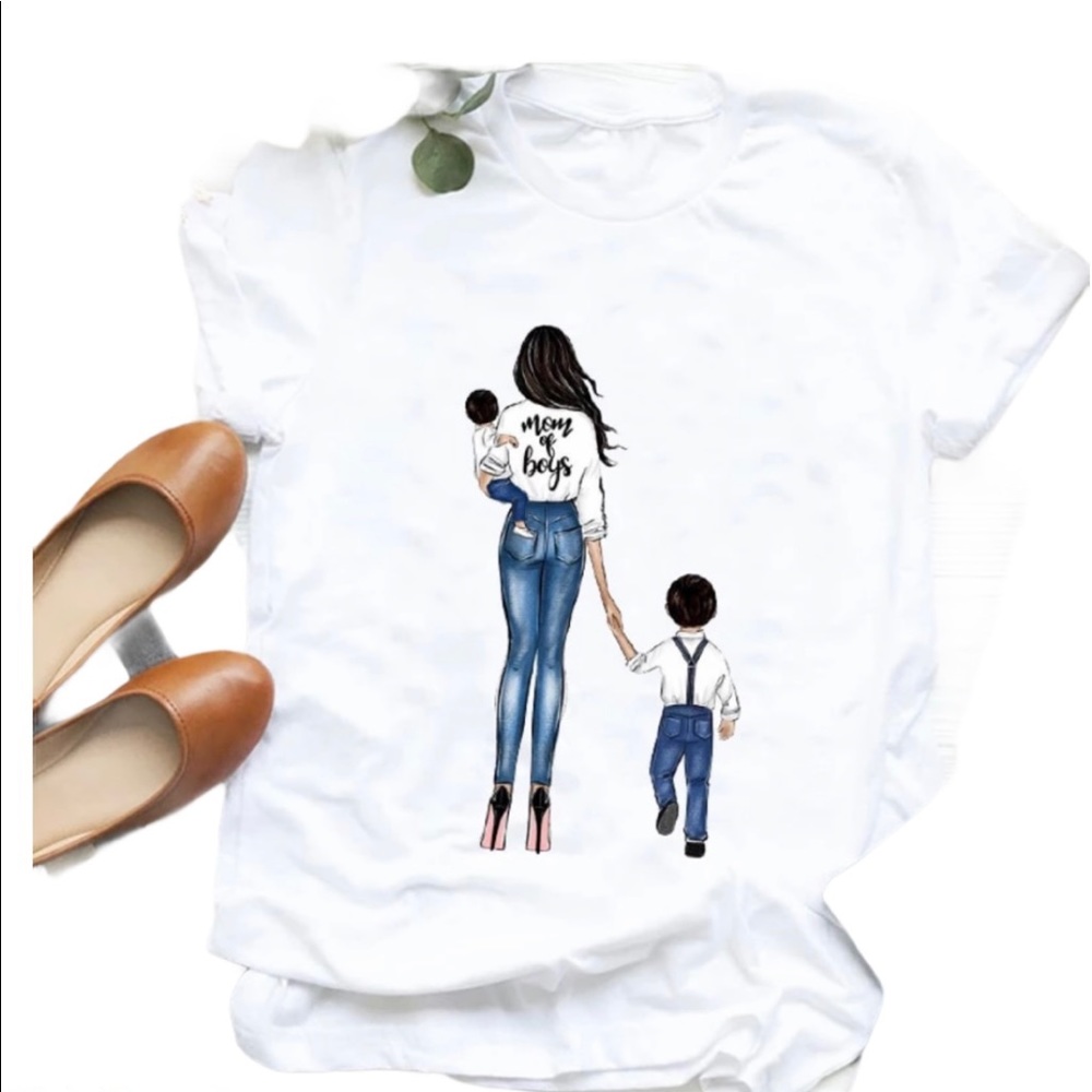 Mom of boys White T- Shirt Size M
